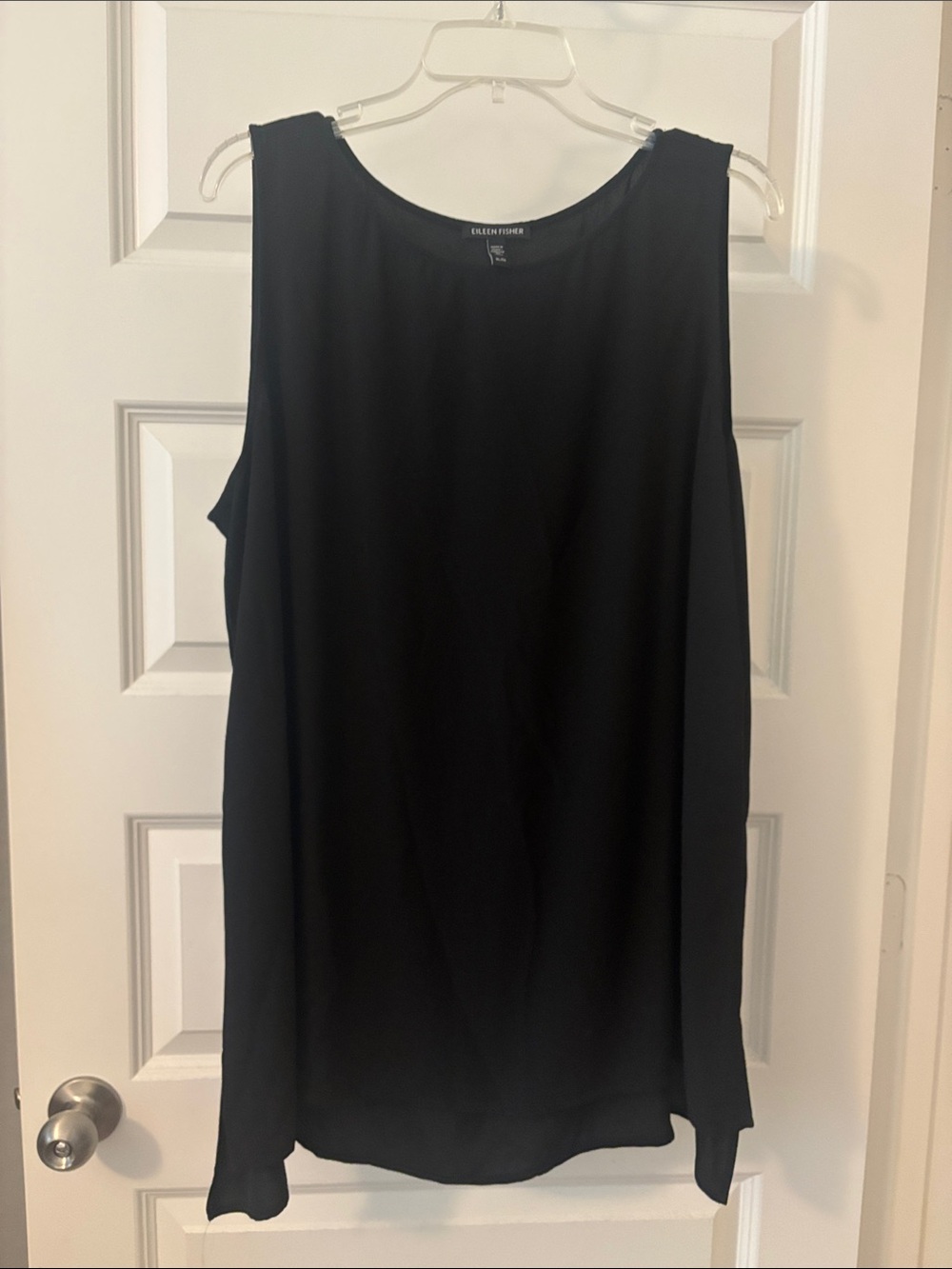 Eileen Fisher Black Stretch 100% Silk Jersey Scoop Neck Tank relaxed Fit SZ XL